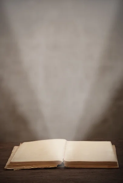 Old open book  light beam illuminates the page