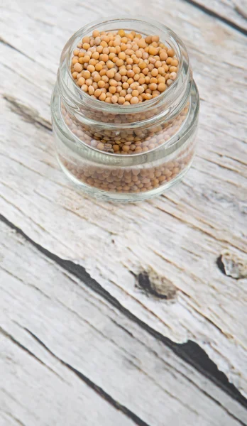 Mustard seeds in the glass jar