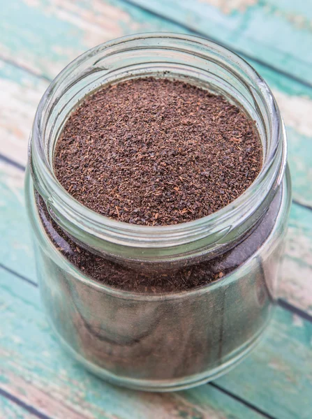 Processed Tea Leaves In Mason Jar