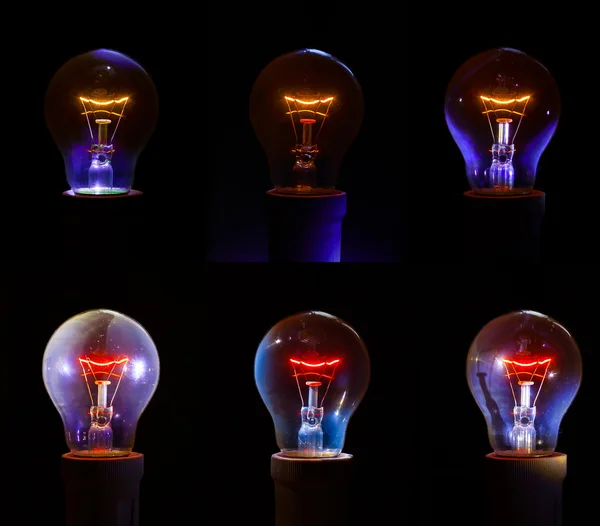 Glowing light bulb with detailed filament and inner glass body.