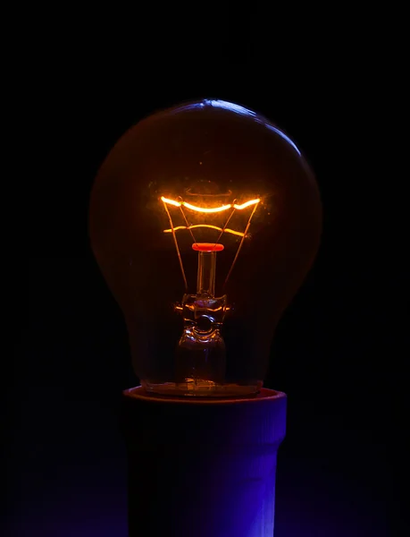 Glowing light bulb with detailed filament and inner glass body.