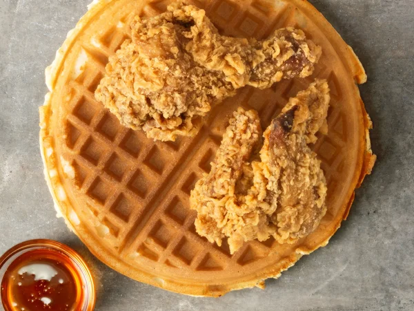 Rustic southern american comfort food chicken waffle