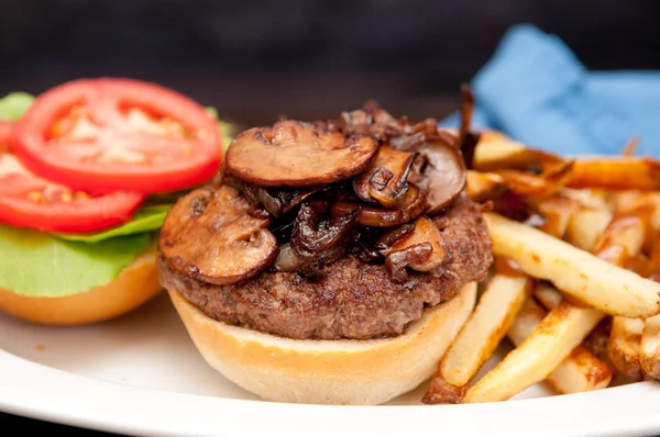 Mushroom burger, fries and gravy