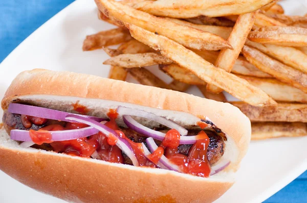 Bratwurst and crispy fries