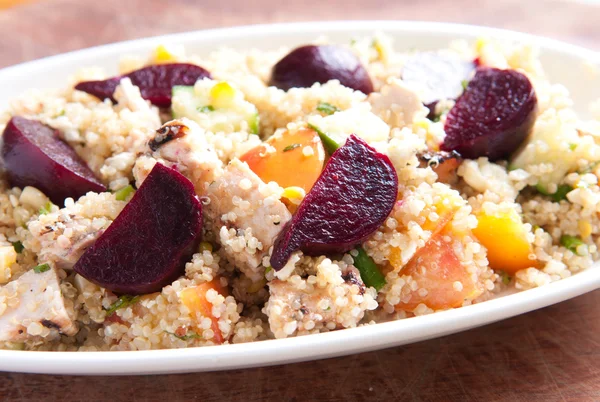 Beet salad with quinoa and chicken. A protein rich, healthy meal