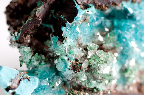 Rosasite and calcite mineral sample