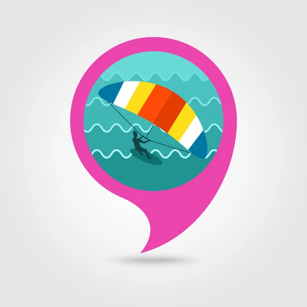 Kite boarding surfing pin map icon. Vacation