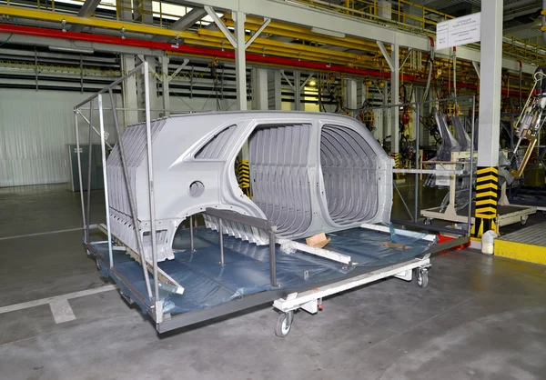 Car body sidewalls in welding shop of the automobile enterprise