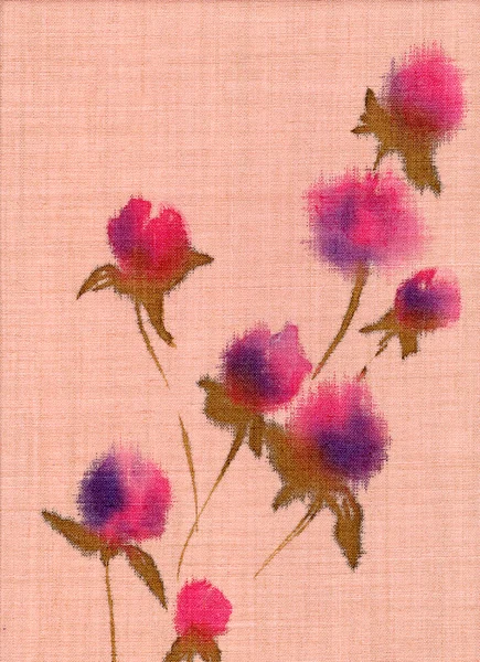 Handmade flower painting on linen