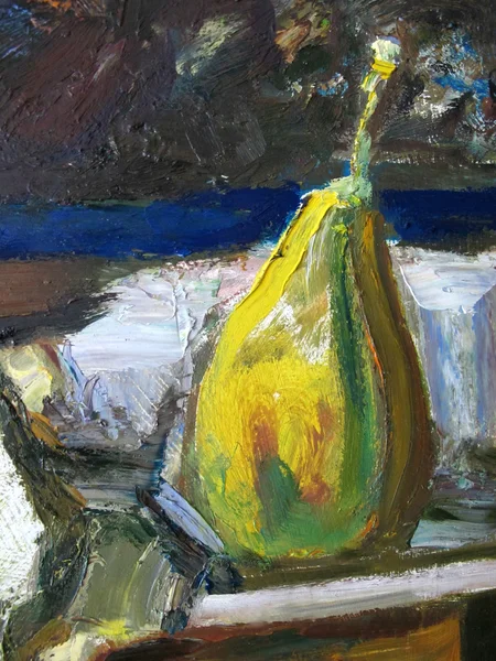 Yellow pear. Bright colorful background, fragment of painting in the style impressionism