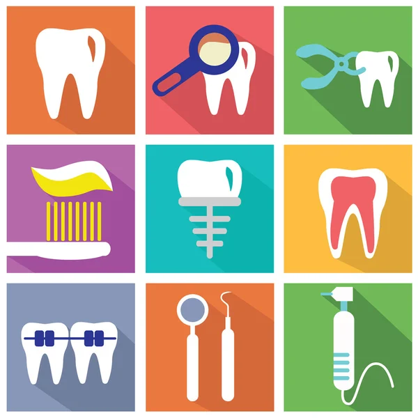 Dental icons. Tooth, teeth icons on color background