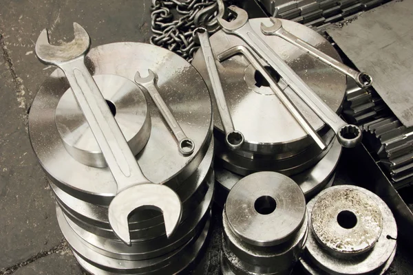 Hand tools, wrench and rollers in factory