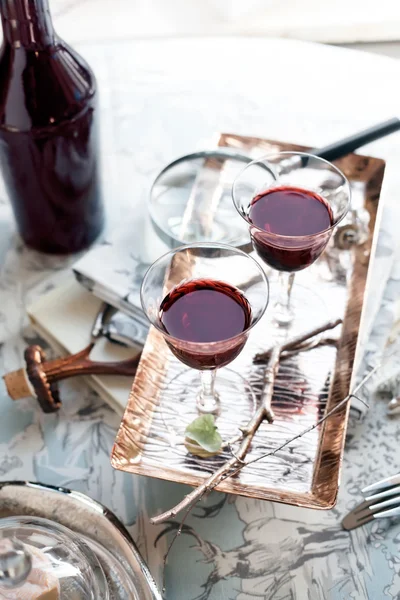 Two glasses of port wine/sherry set with classic style accessori