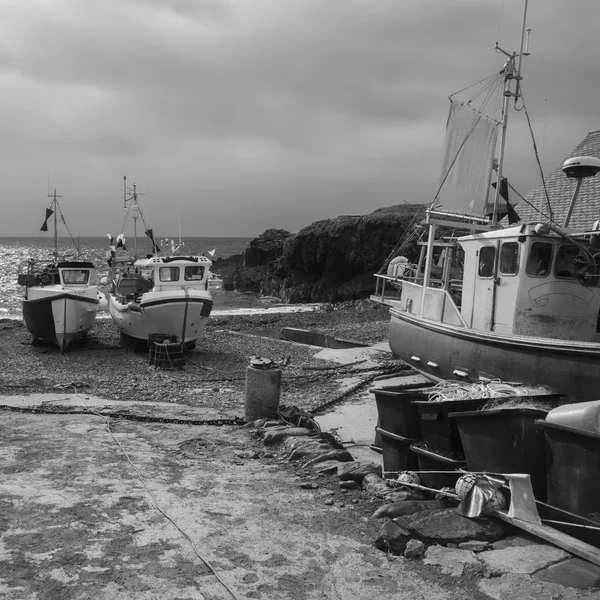 Black and white landscape image of traditional English old fishi