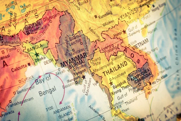 Map of Thailand and Laos. Close-up image