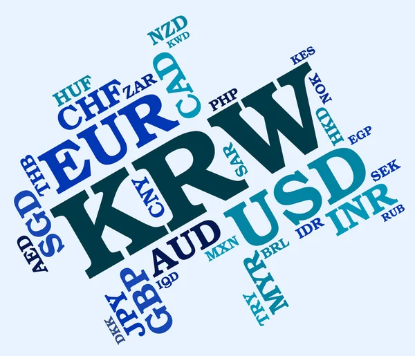 Krw Currency Represents South Korean Wons And Banknote