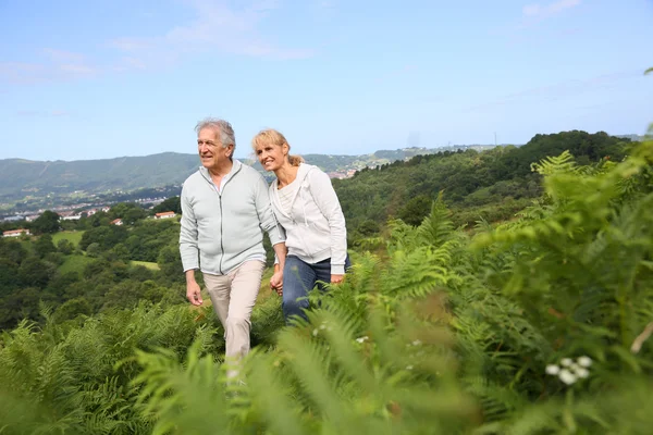 Senior couple walking in countryside