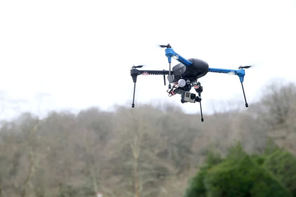 Drone flying over river