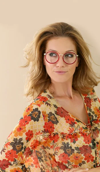 Trendy woman with eyeglasses on