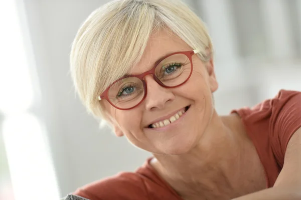 Senior woman with eyeglasses on