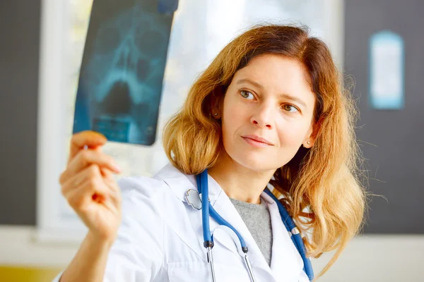 Family doctor examining x-ray picture.