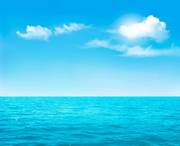 Nature background - blue ocean and blue cloudy sky. Vector.