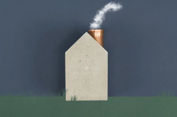 Conceptual house with billowing smoke