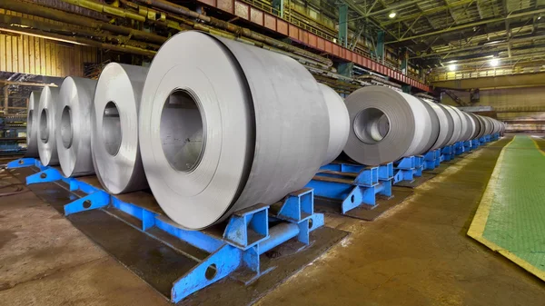 Rolls of steel sheet inside of plant, Cold rolled steel coils