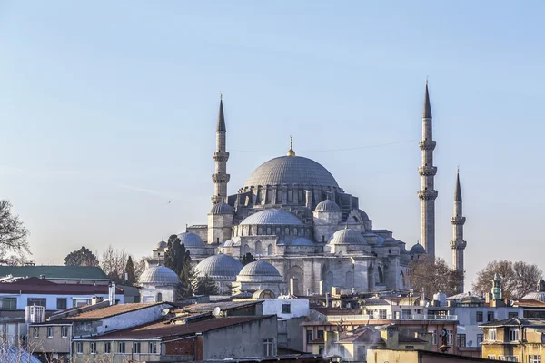 View of Suleymaniye Mosque built by the legendary Ottoman Sultan Suleiman the Magnificent overlooking the Golden Horn