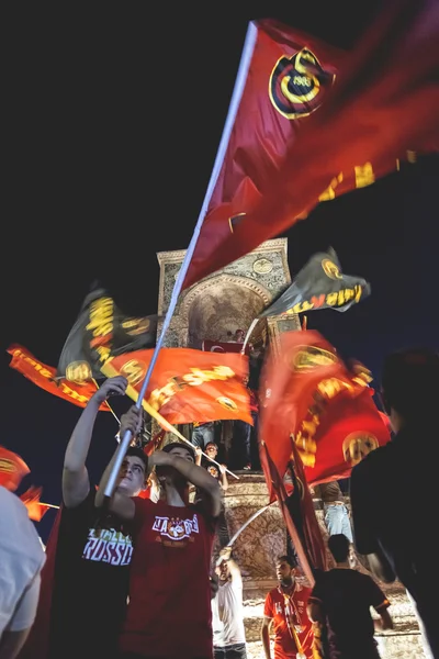 Turkish people and football clubs supporters at Taksim Square. The meetings were called Duty for Democracy after the failed July 15 coup attempt of Gulenist militants.