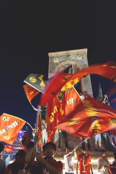 Turkish people and football clubs supporters at Taksim Square. The meetings were called Duty for Democracy after the failed July 15 coup attempt of Gulenist militants.