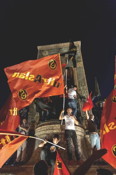 Turkish people and football clubs supporters at Taksim Square. The meetings were called Duty for Democracy after the failed July 15 coup attempt of Gulenist militants.