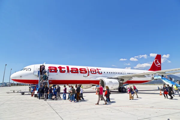 Atlasjet airplane boarding at Bodrum-Milas International Airport Bodrum-Istanbul domestic line