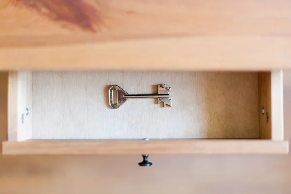 Safe key in open drawer
