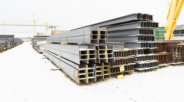 Steel bars in outdoor warehouse