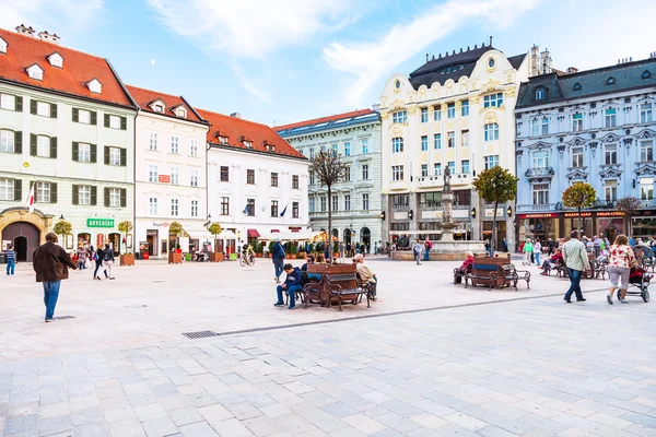 People at Main Square in Bratislava Old Town