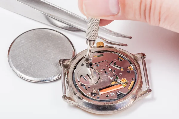 Watchmaker replaces battery in quartz watch