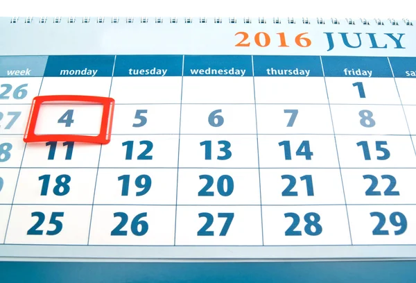 Independence Day date on calendar