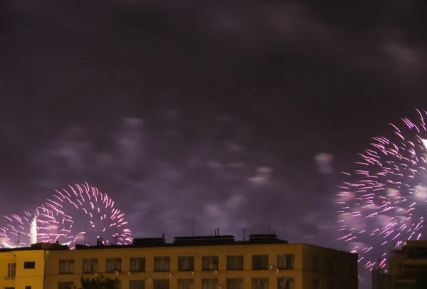 Fireworks on the background of building