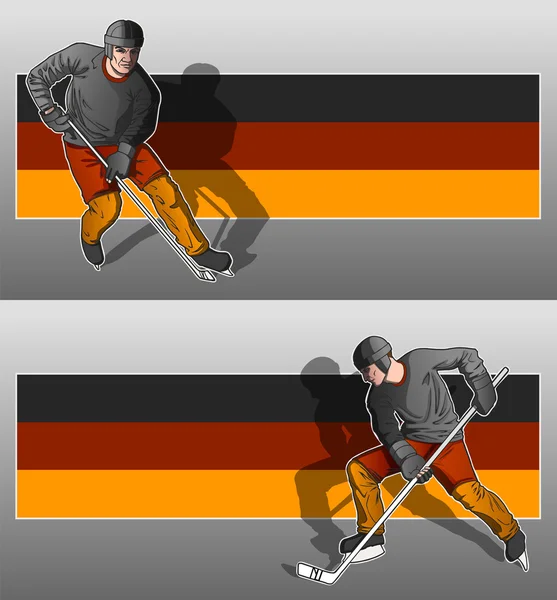 Hockey player in Germany flag background.