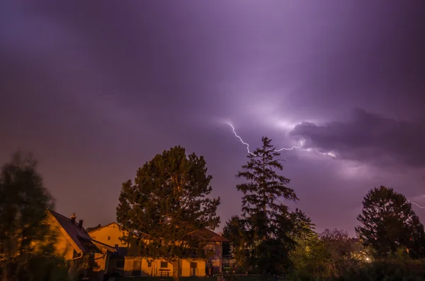 Small lightning in night village