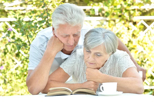 Senior couple reading a book