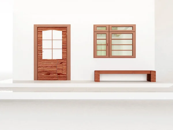 Simple facade, door, bench, window