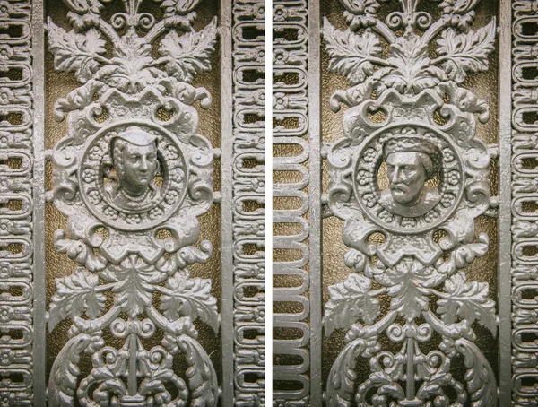 Door with woman and man faces - vintage