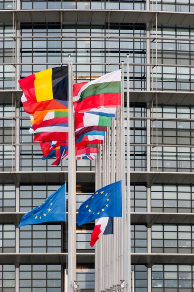 European Union Flags and France flag flies at half-mast