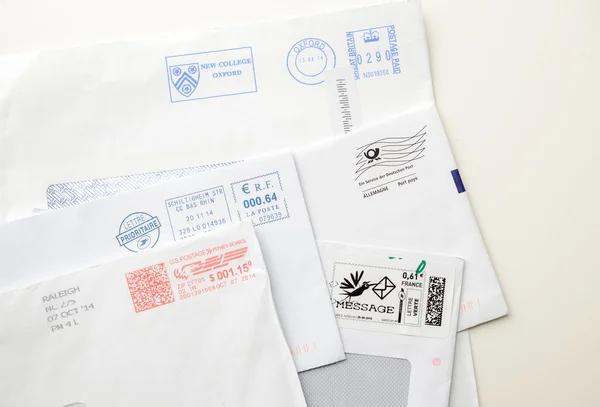 International postage envelopes and stamps