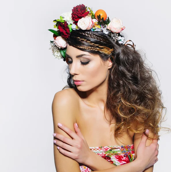 Beautiful woman in flower crown