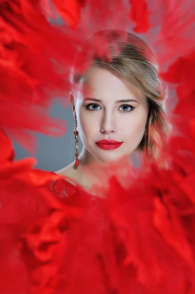 Beautiful woman portrait framed in red