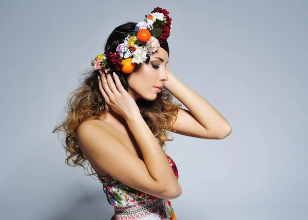 Beautiful woman in flower crown