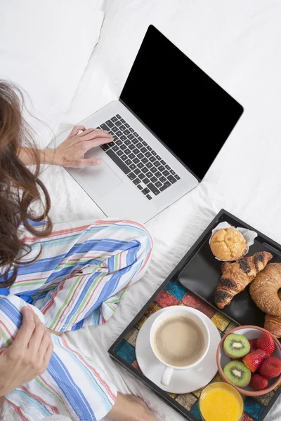 Laptop and breakfast in bed